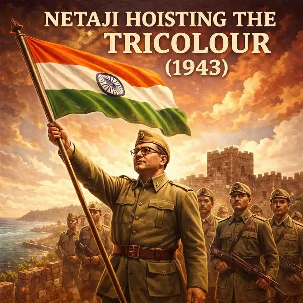 Netaji hoisting the Tricolour, 1943